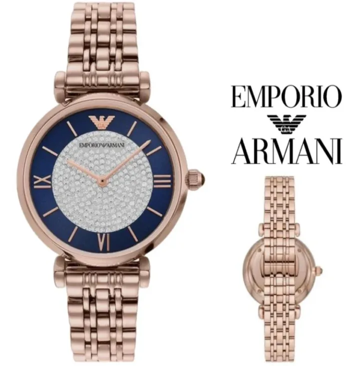 Emporio Armani Gianni T-Bar Quartz Crystals Black Dial Gold Steel Strap Watch For Women - AR11423 - Image 7